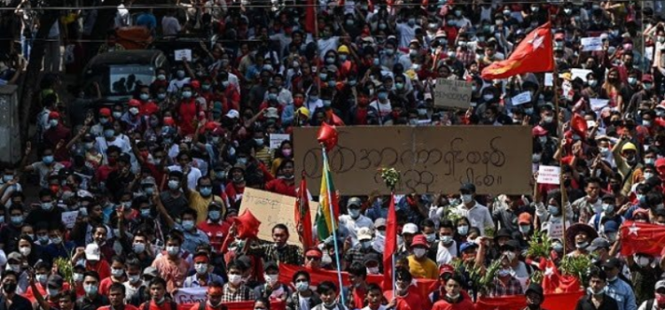 Thousands Rally in Yangon Against Myanmar Coup by Raphael Bichene